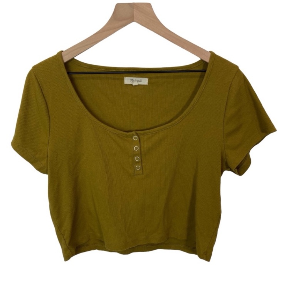 Madewell Ribbed Henley Crop Tee Olive Green Size Large
